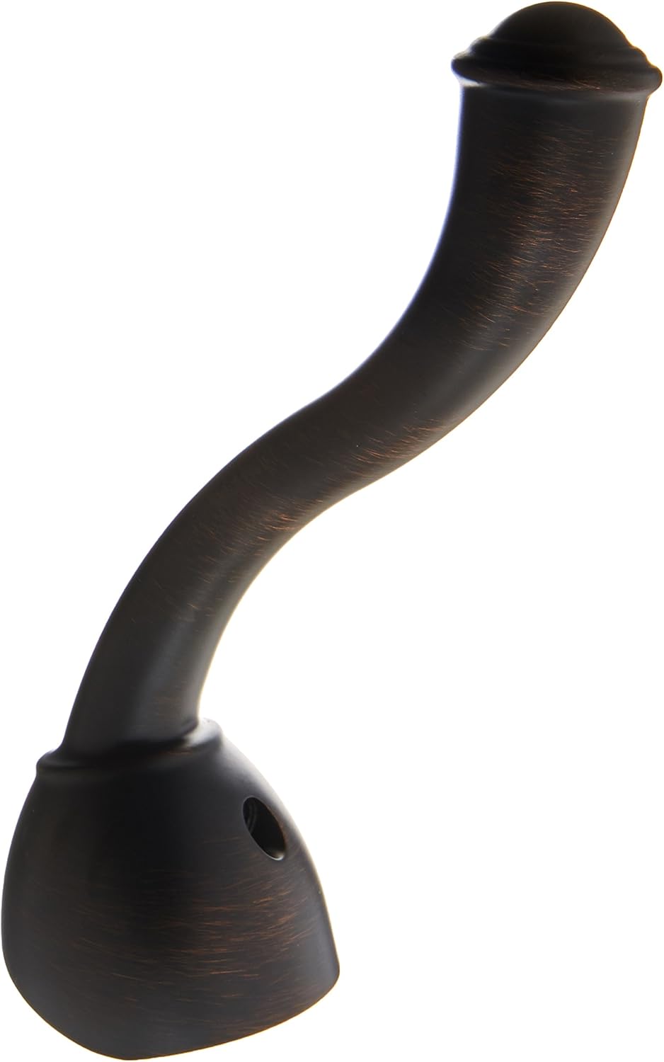 Curved metal lever handle in dark bronze finish with rounded cap and mounting base.