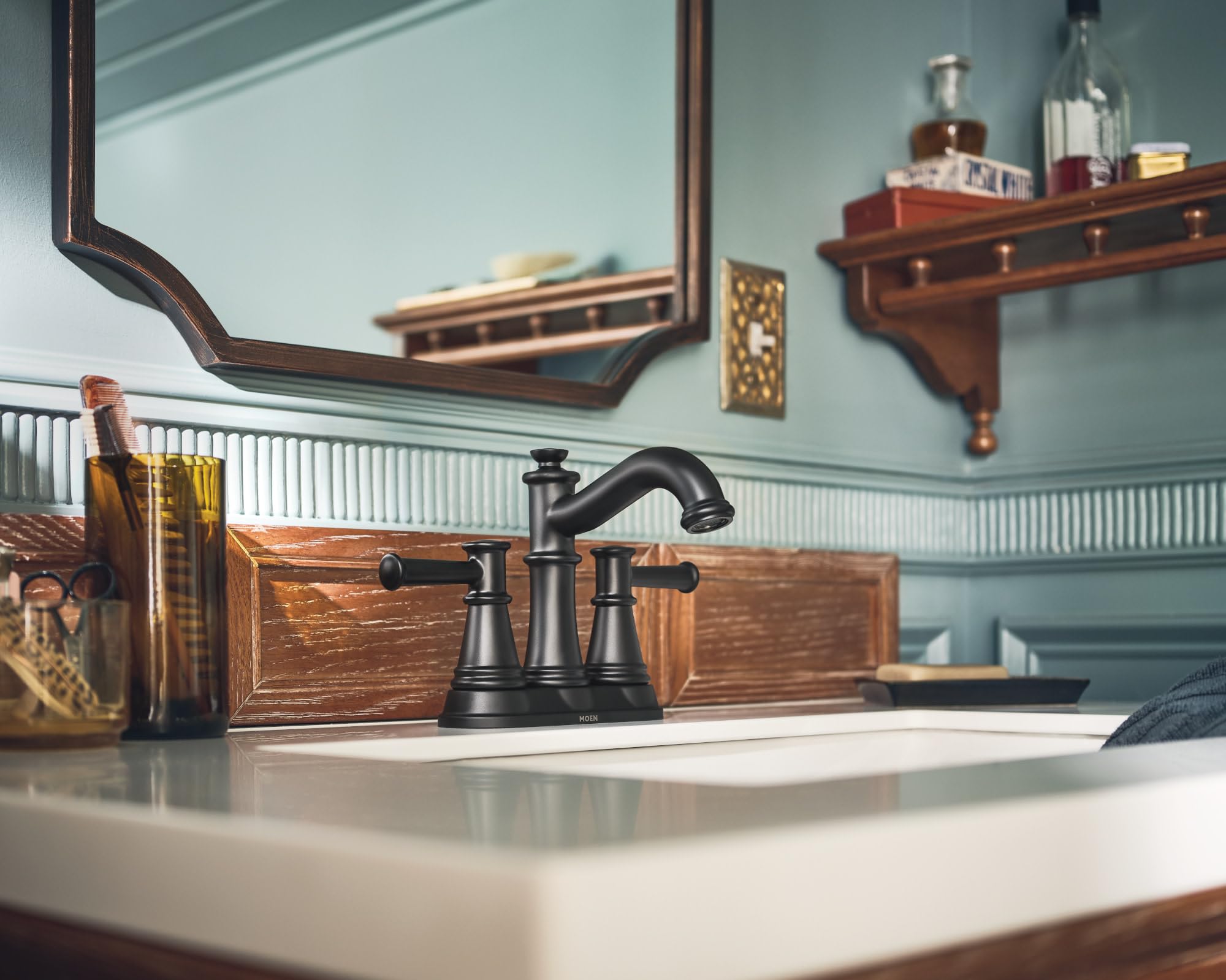 Moen Belfield Two Handle Centerset Bathroom Faucet in Matte Black - 6401BL