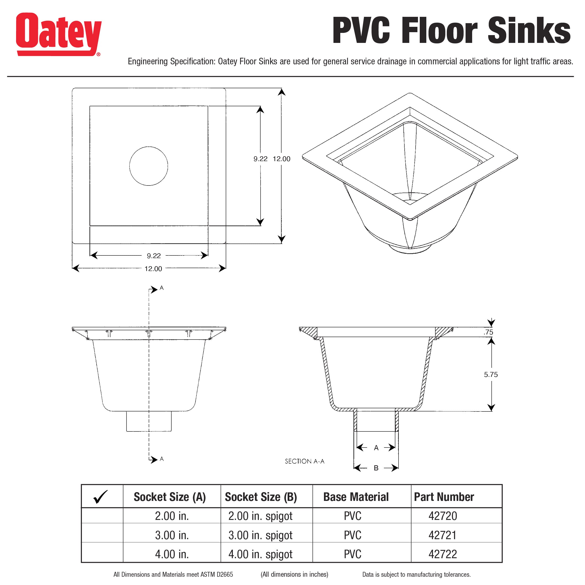 Oatey Floor-Mounted Utility Sink With 2-Inch Socket in White - 42720