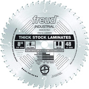 8-inch circular saw blade with 48 teeth, 5/8-inch arbor, designed for thick-stock laminates and chipboard.