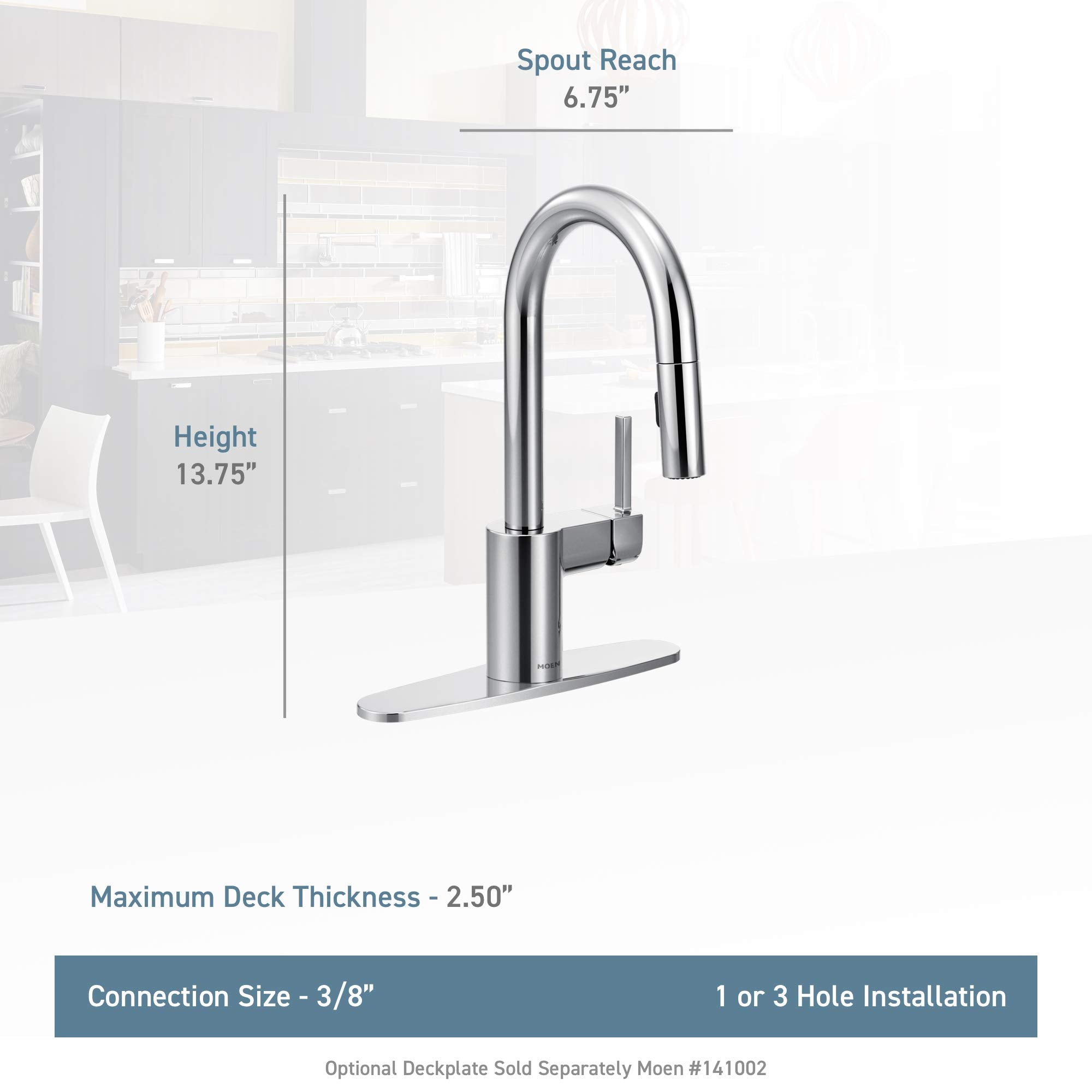 Moen One Handle Pulldown Modern Bar Faucet with Power Clean featuring Reflex Stainless in Black Stainless - 5965BLS
