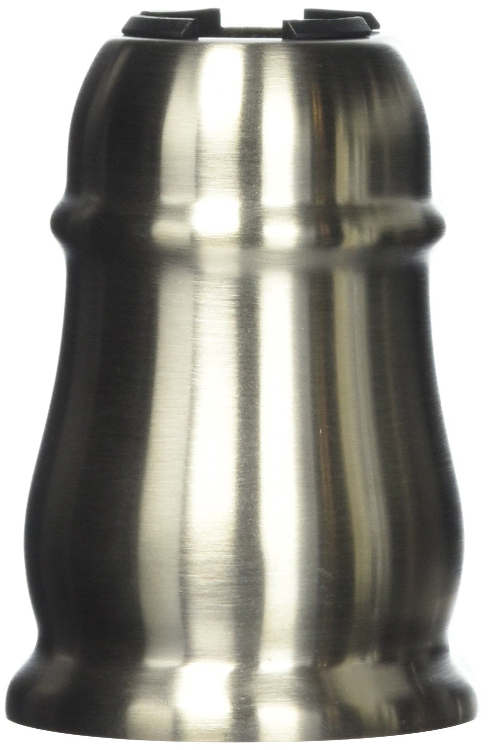 Chrome valve sleeve assembly with grooved cylindrical body and black grip tabs at top.