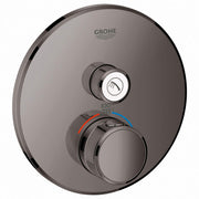 Grohe Grohtherm thermostatic valve trim with hard graphite round escutcheon, upper control button, and lower temperature dial