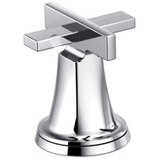 Chrome roman tub faucet with two cross-shaped handles and tapered bell-shaped base.