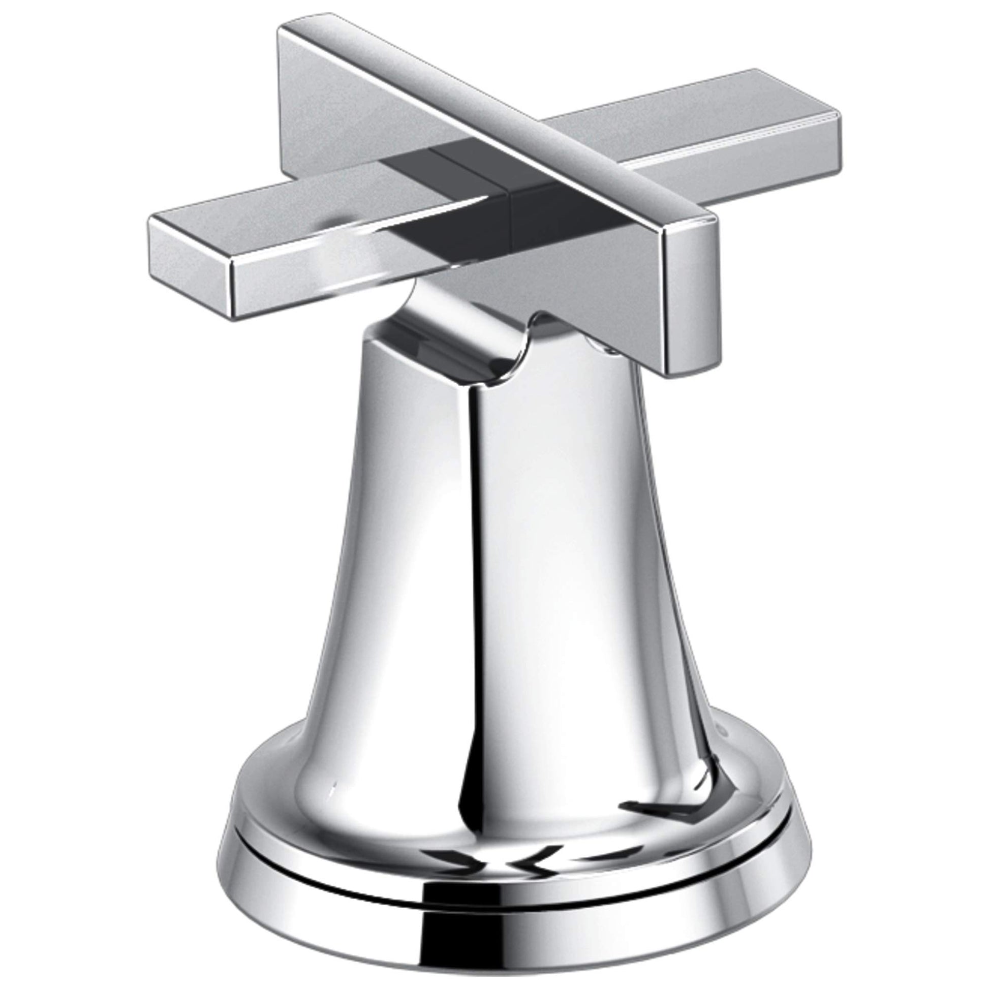 Chrome roman tub faucet with two cross-shaped handles and tapered bell-shaped base.