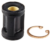 Black cylindrical buffer with cream interior and brass retaining clip, Grohe repair part 47398000.