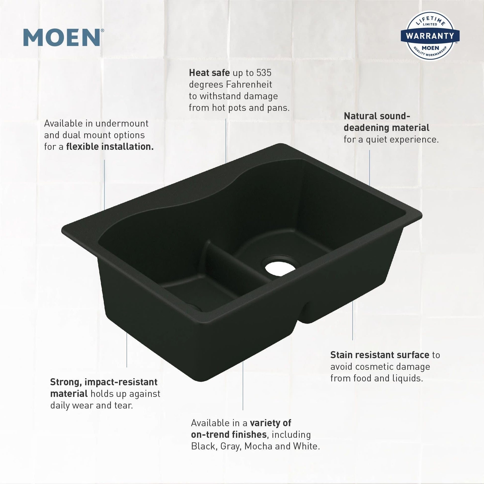 Matte black granite undermount kitchen sink with single bowl and rounded interior corners.