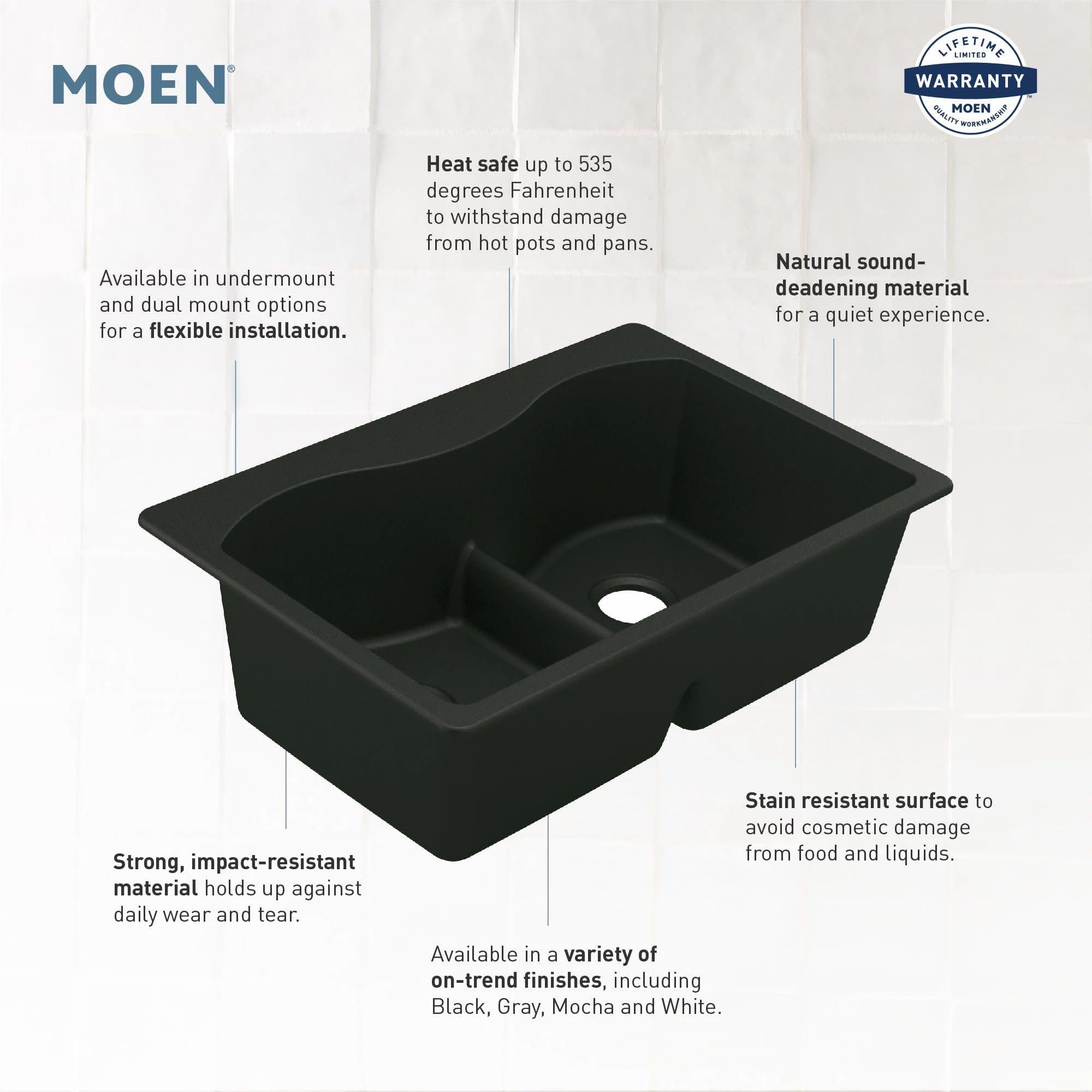 Matte black granite undermount kitchen sink with single bowl and rounded interior corners.