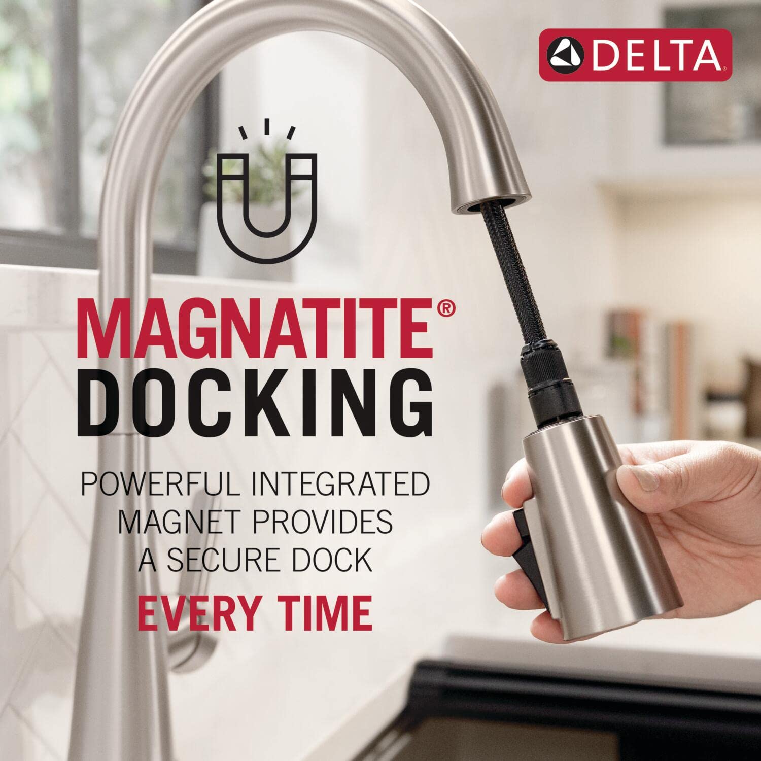 Delta Renaldi Single Handle Pull-Down Kitchen Faucet in Lumicoat Arctic Stainless - 9184-AR-PR-DST