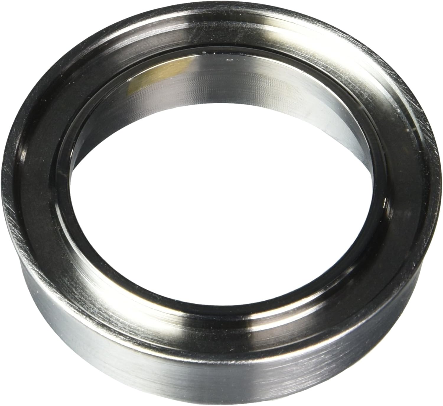 Circular stainless steel spout base with brushed silver finish and black rubber inner ring.