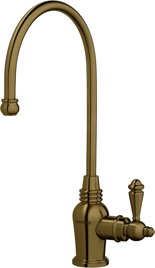 Tuscan bronze drinking water faucet with curved spout and lever handle.