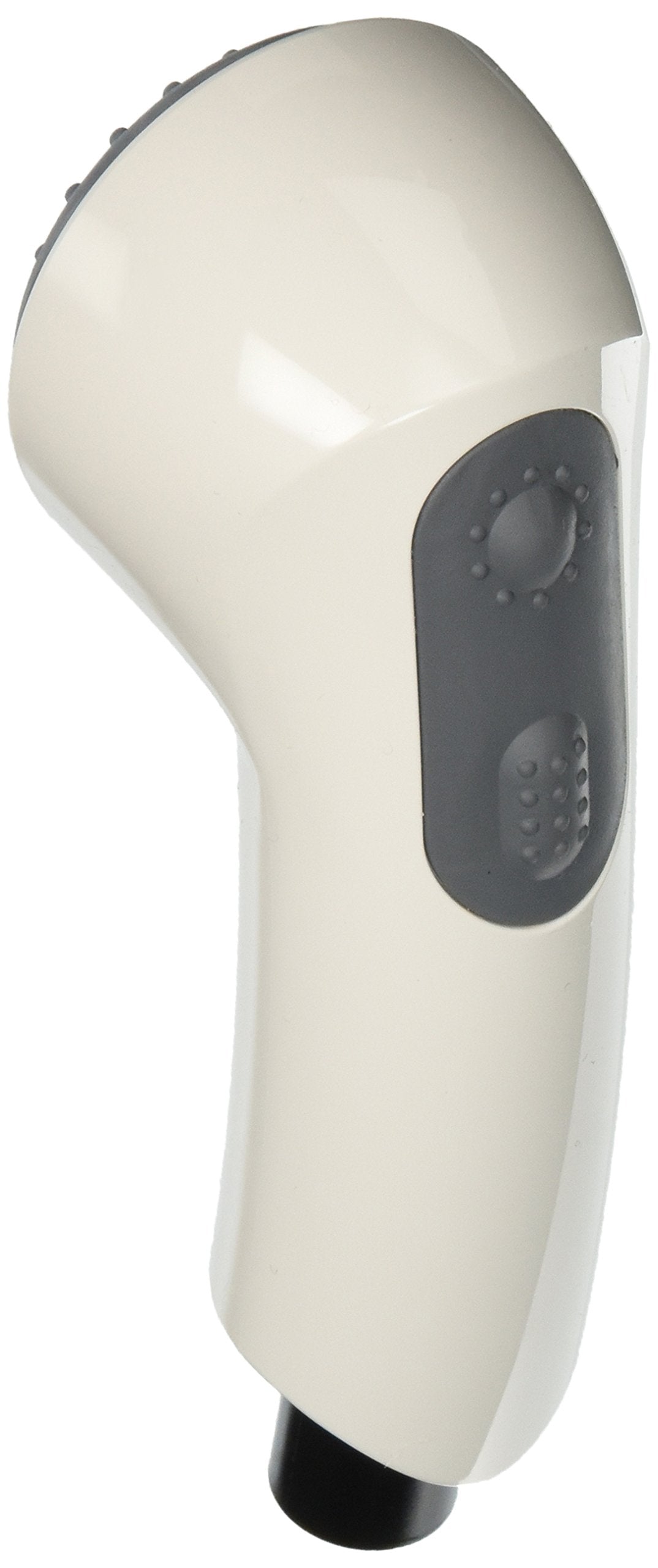 White and gray pull-out spray head with textured grip sections and rounded body design.