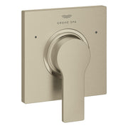 Grohe Allure brushed nickel 3-way diverter valve trim with round handle and square escutcheon plate.