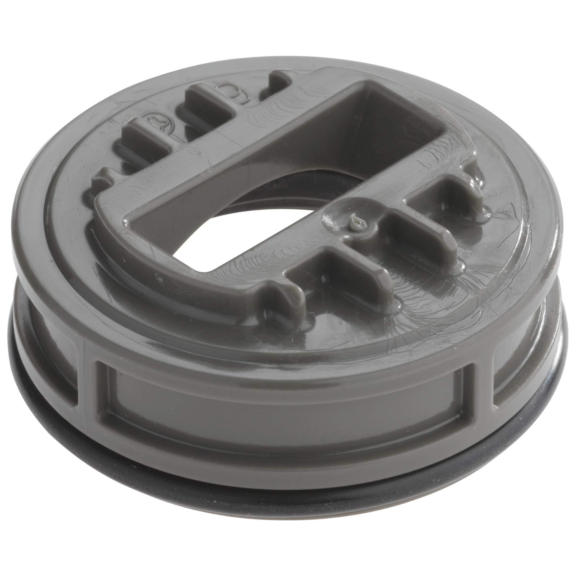 Gray plastic cam assembly with knob handle mechanism for Delta faucet cartridge.