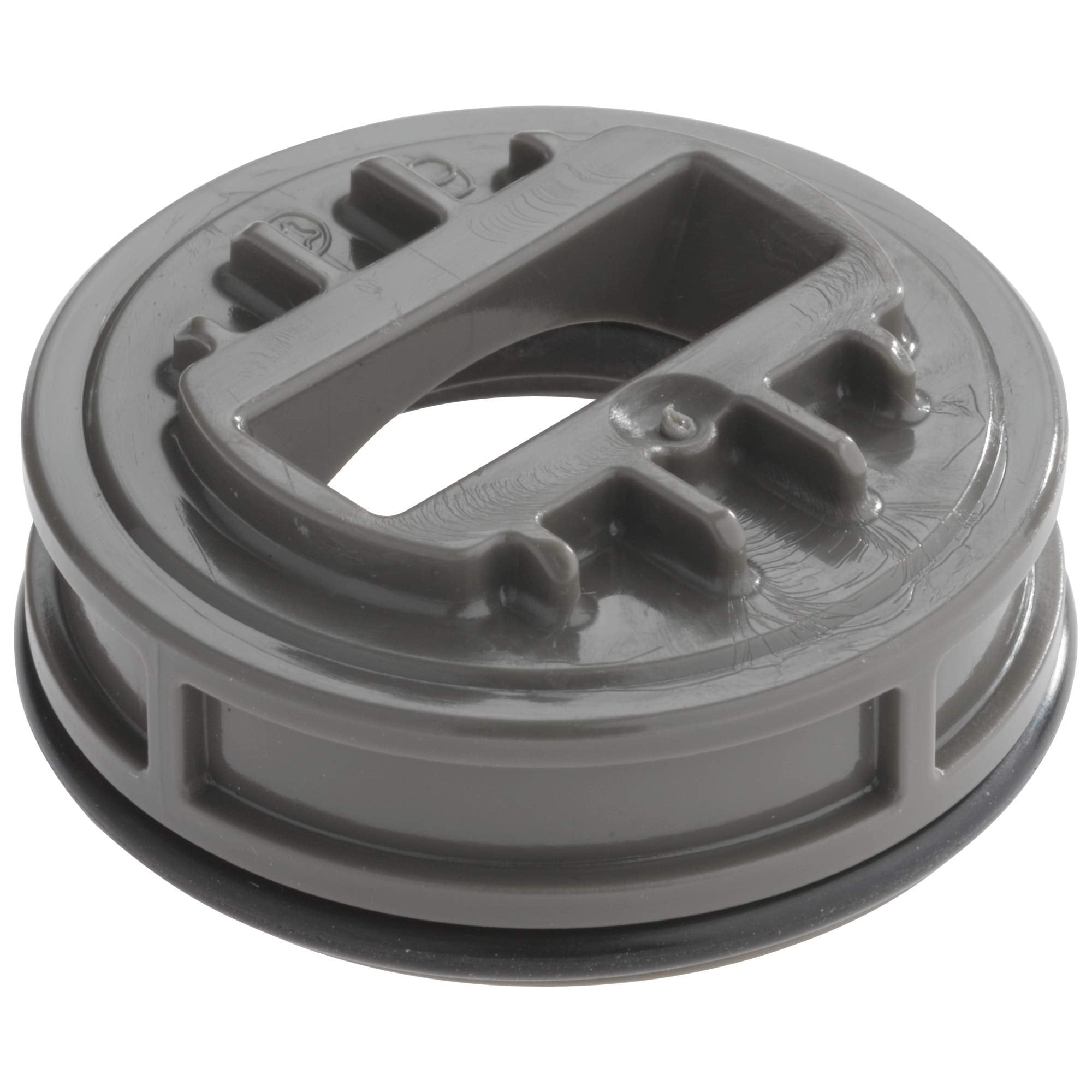 Gray plastic cam assembly with knob handle mechanism for Delta faucet cartridge.