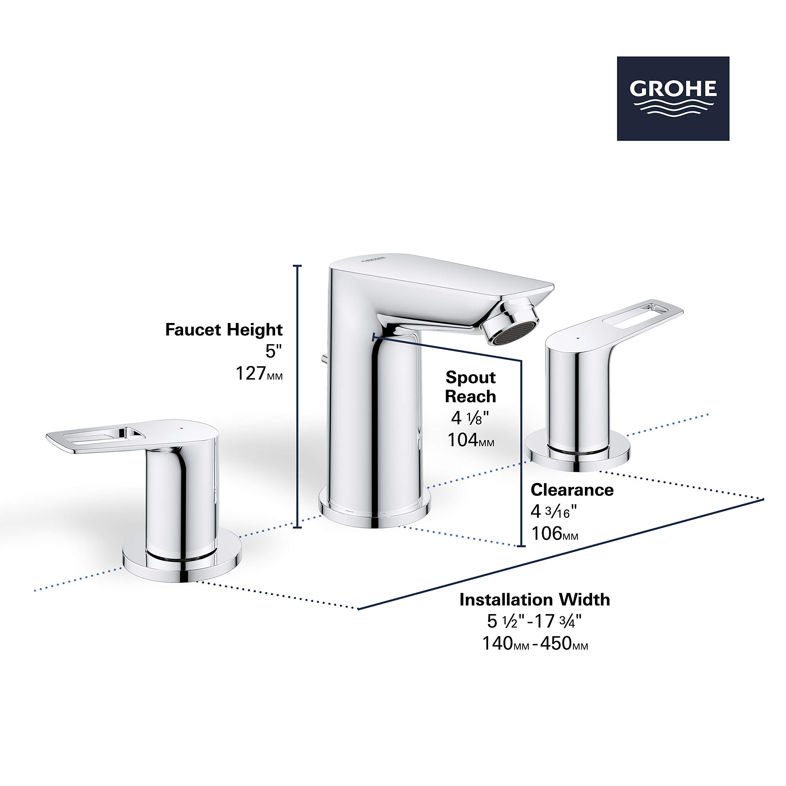 Grohe Bauloop 20225001 8-Inch Widespread 2-Handle M-Size Bathroom Faucet 1.2 GPM in Grohe Chrome