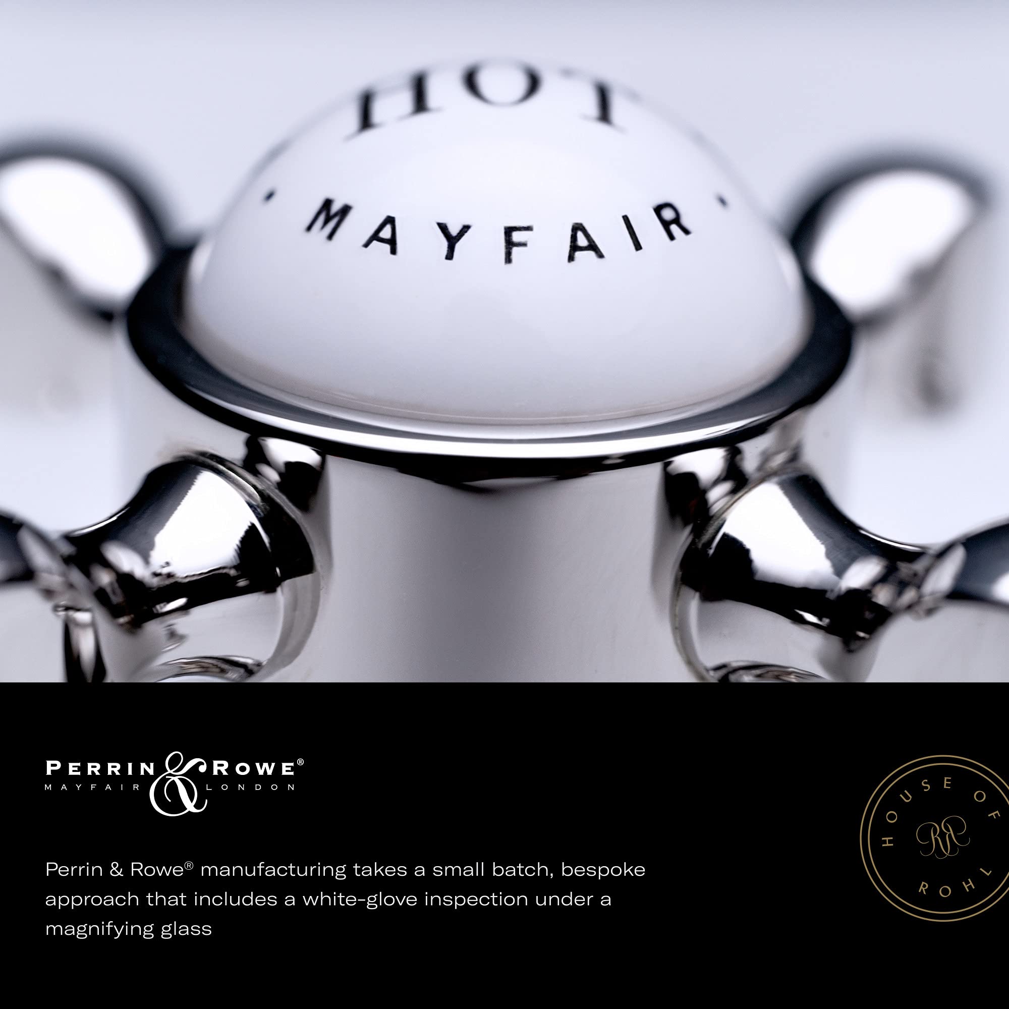 White dome-shaped hot water dispenser with dual black handles and "Mayfair" text on top.