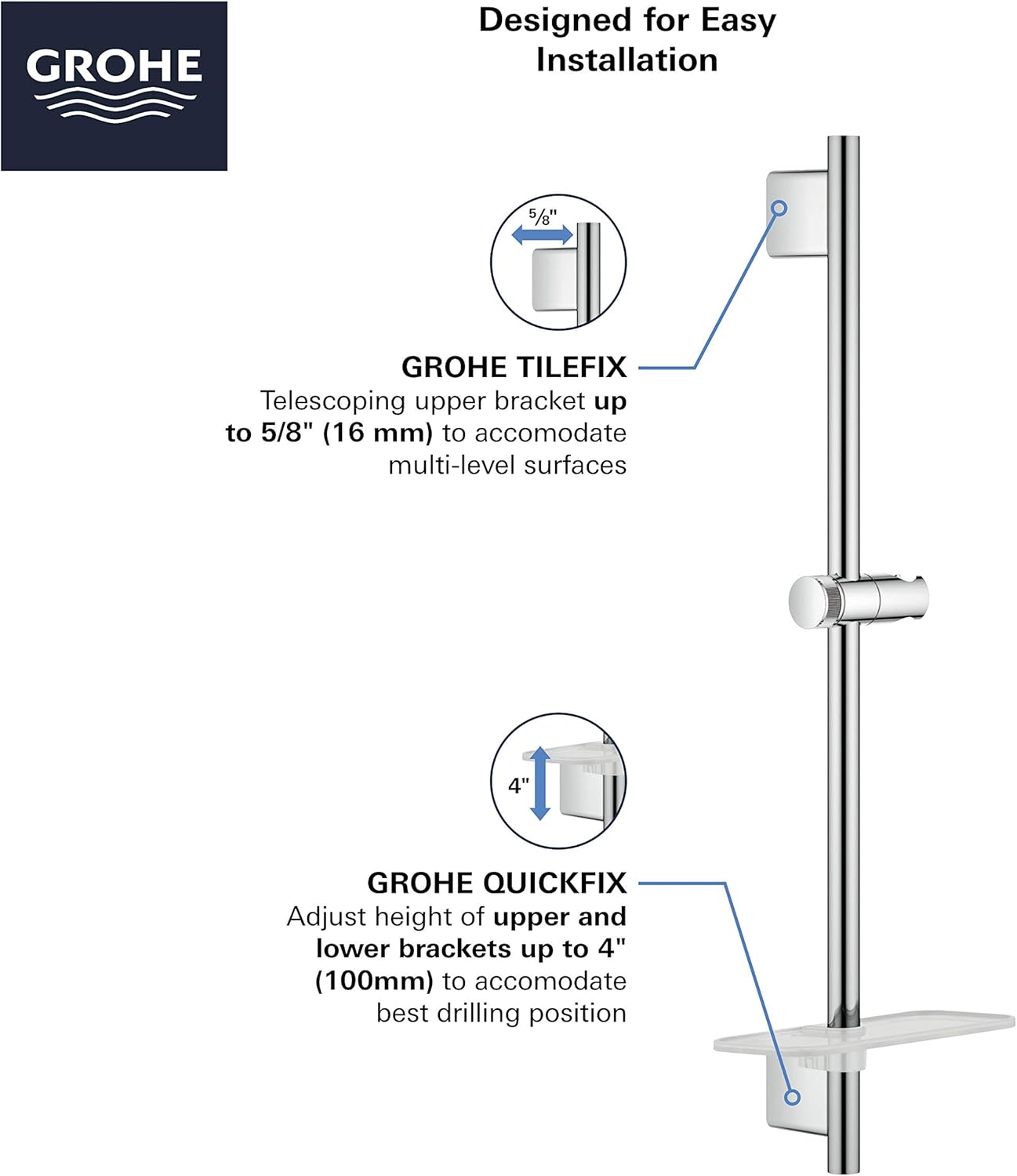 Grohe Rainshower 26603EN0 36" Shower Slide Bar in Grohe Brushed Nickel