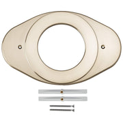 Champagne bronze oval shower cover plate with central opening, mounting brackets, and screws included.