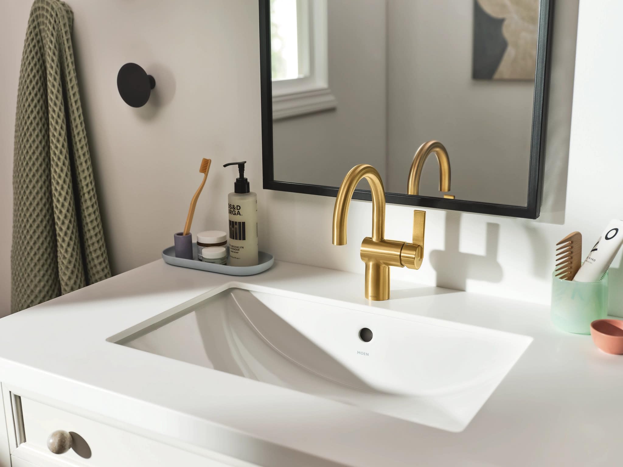 Moen Cia High Arc Single Handle Bathroom Sink Faucet - Brushed Gold