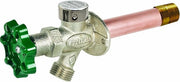 Prier wall hydrant with green handle, cast brass body, copper tube, and threaded brass outlet.