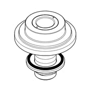 Chrome spray holder with concentric circular tiers and central opening, shown in technical line drawing.