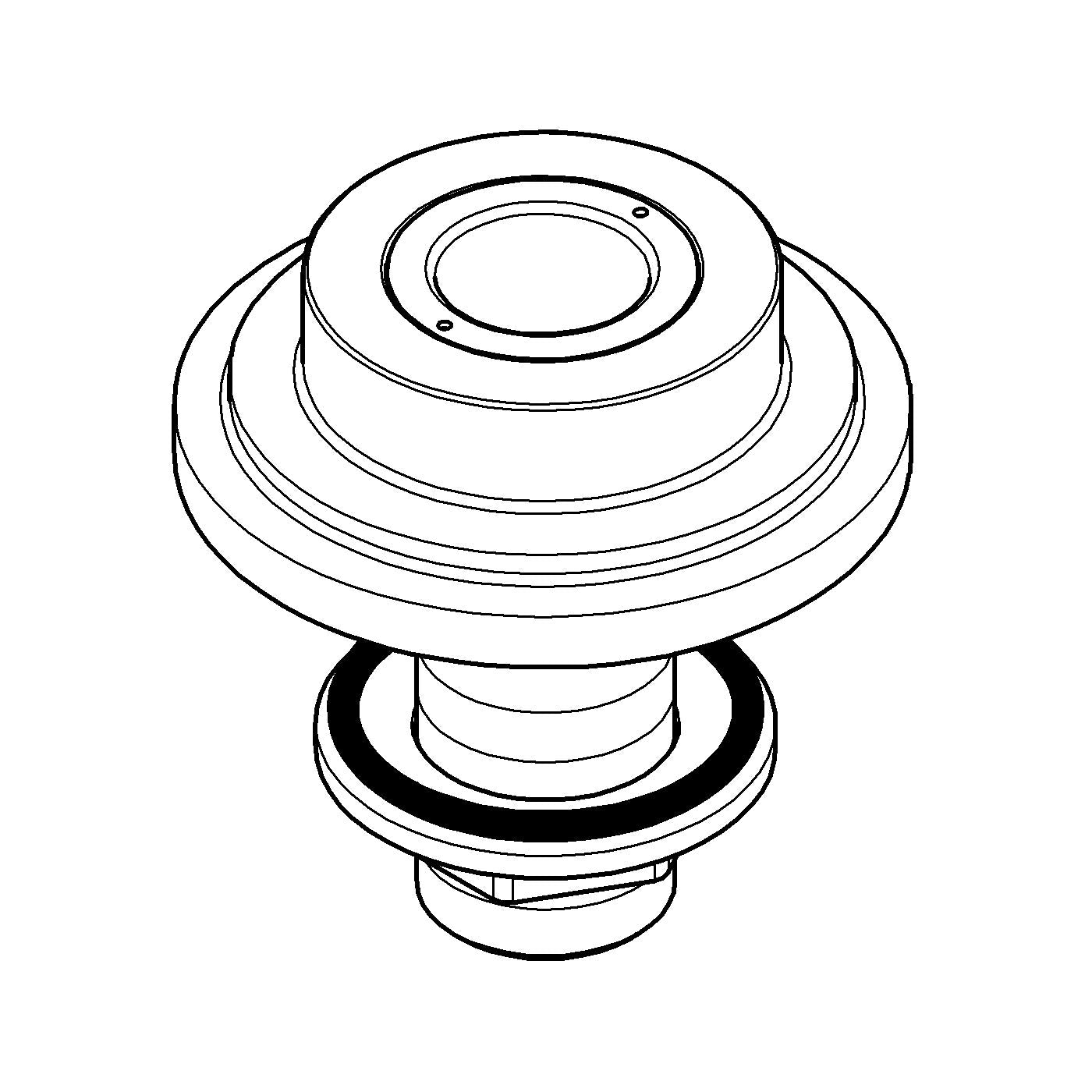 Chrome spray holder with concentric circular tiers and central opening, shown in technical line drawing.