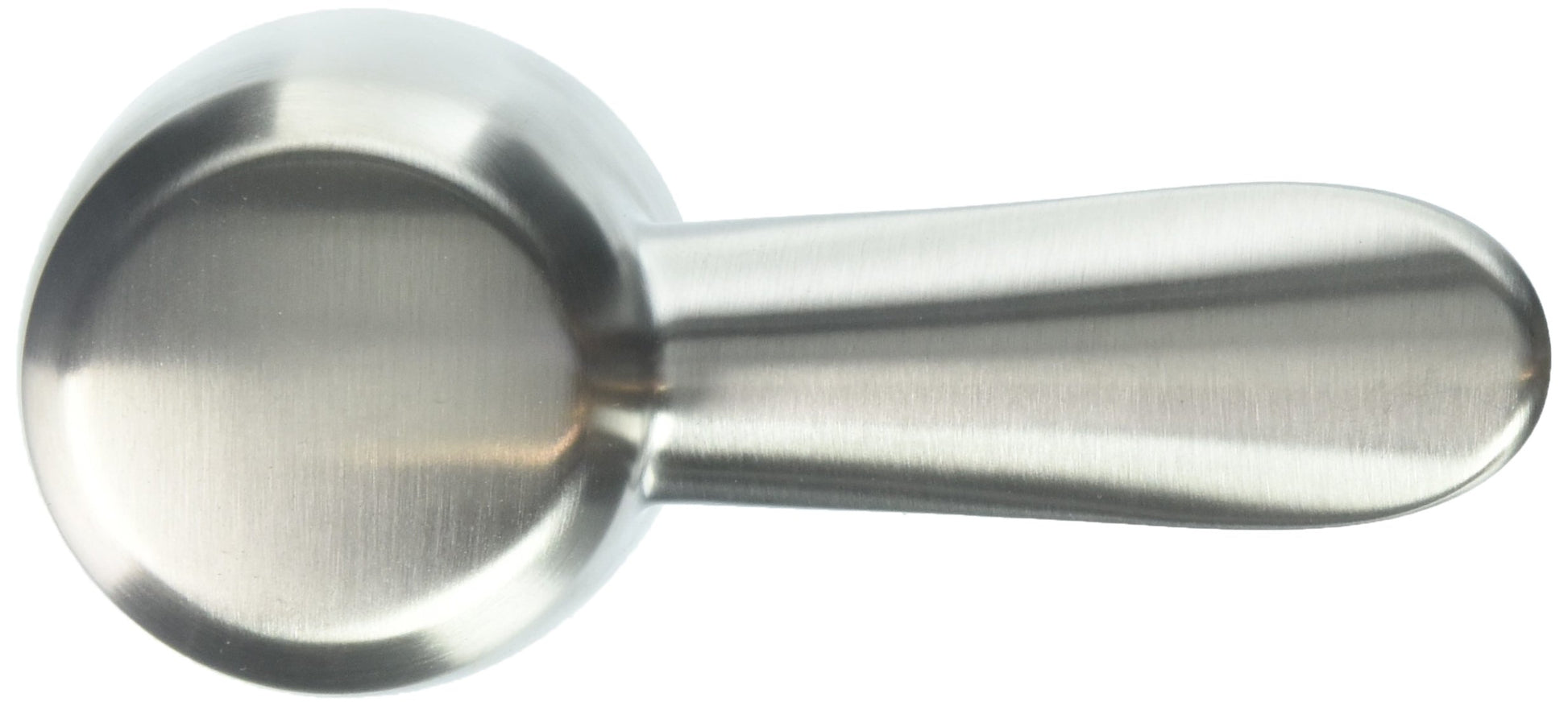 Stainless steel lever handle with round knob and extended shaft for faucet installation.