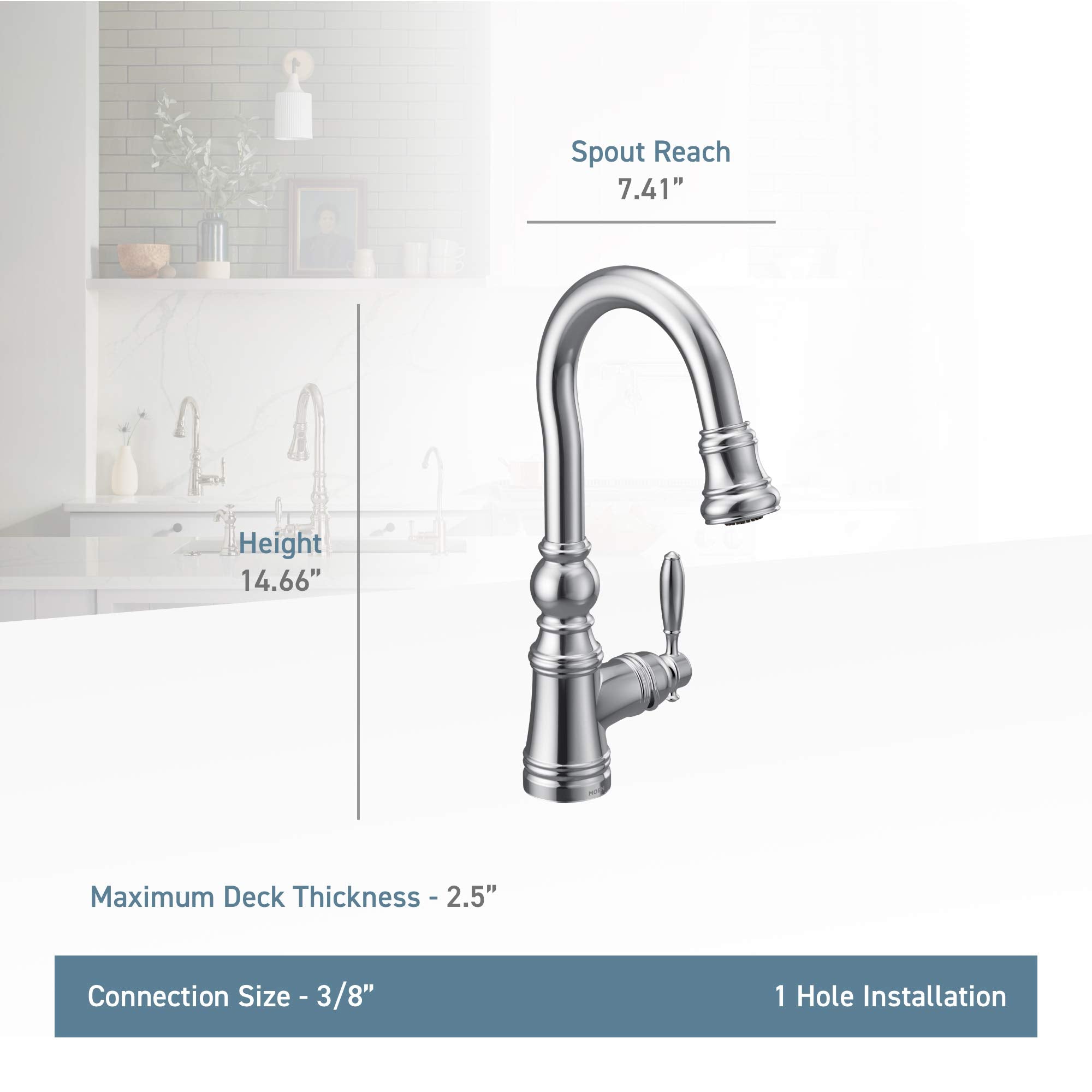 Moen Weymouth Shepherd's Hook Pulldown Kitchen Bar Faucet Featuring Metal Wand with Power Clean Oil Rubbed in Oil Rubbed Bronze - S53004ORB