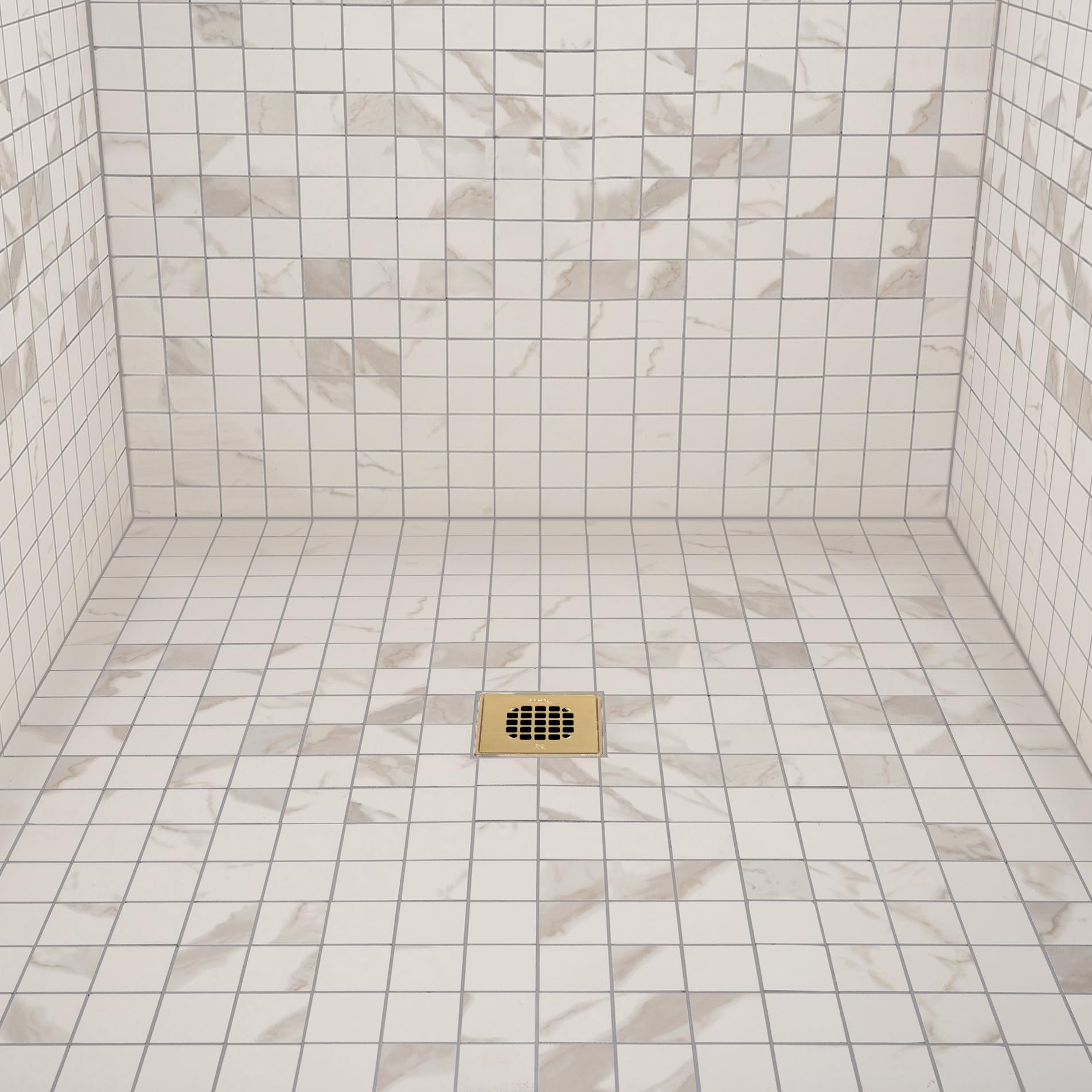 Oatey 4-1/4 in. Square Snap-Tite Shower Strainer with Tile Ring in Brushed Gold - 42363