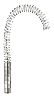 Brushed stainless steel coil spring with threaded base, curved at top end.