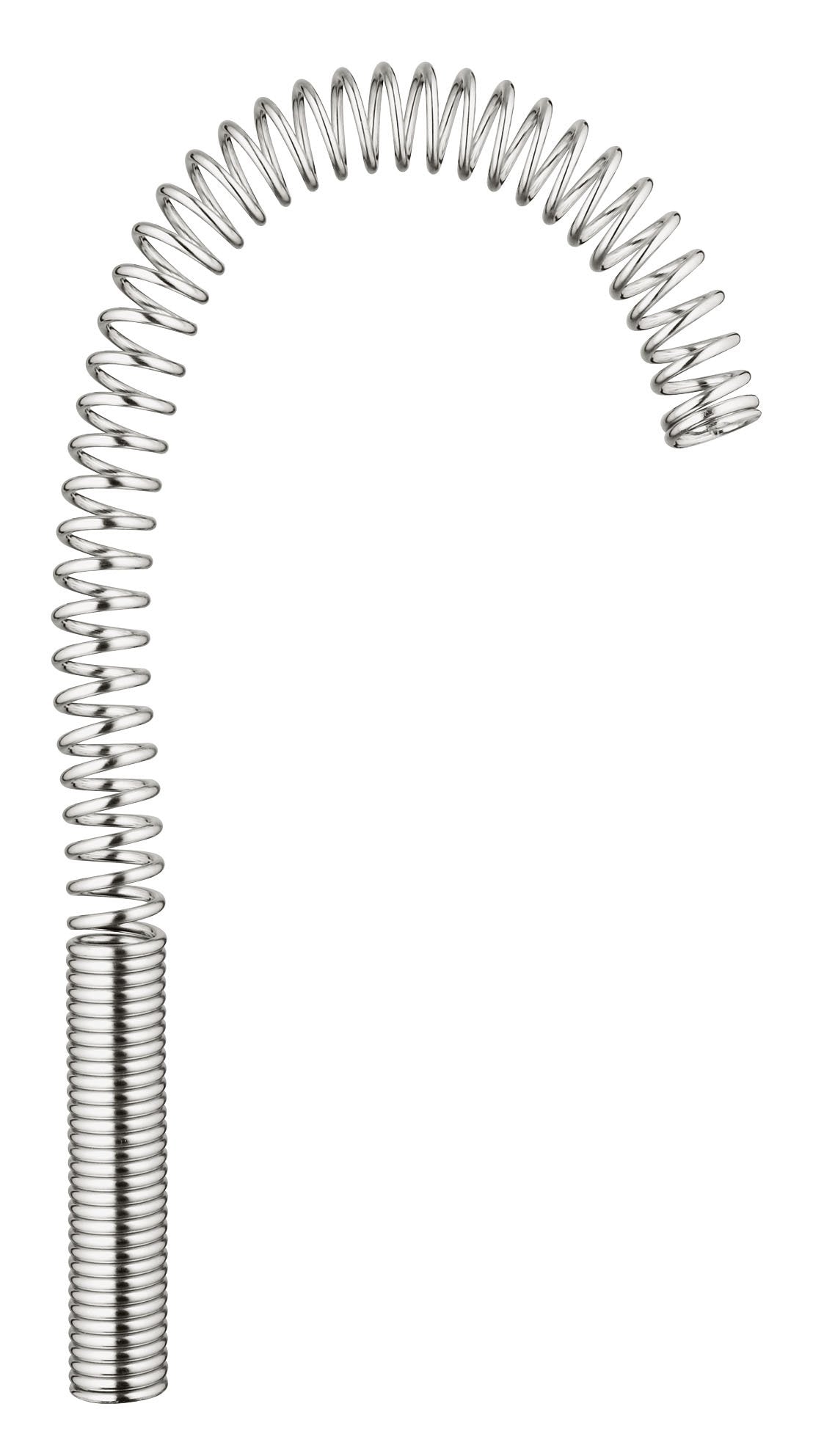 Brushed stainless steel coil spring with threaded base, curved at top end.