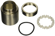 Stainless steel trim sleeve assembly with threaded ring, black rubber gasket, and white plastic retainer ring.