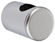 Chrome and matte chrome cylindrical shower bar holder with round end cap and grip slot.