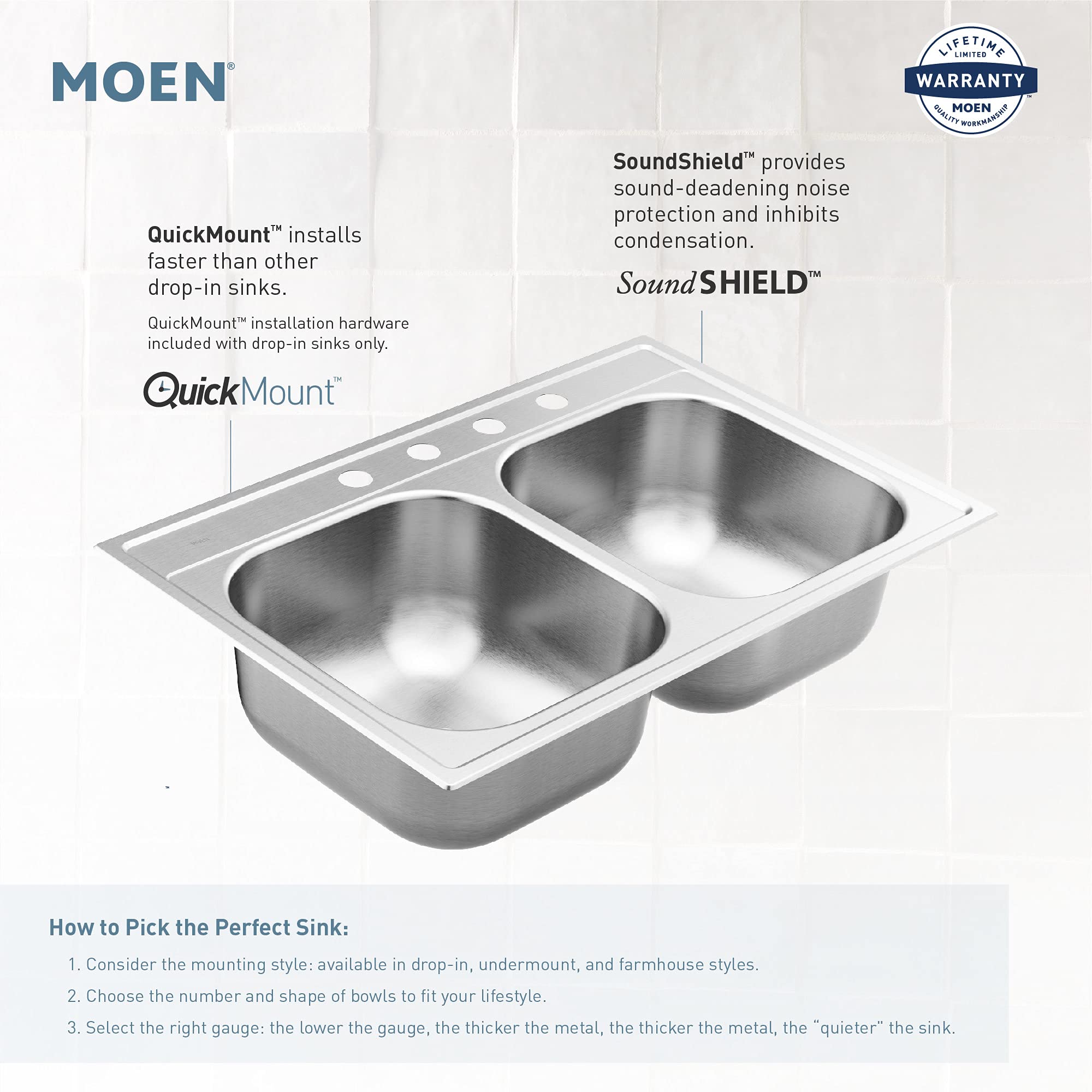 Stainless steel double bowl undermount kitchen sink with two equal-sized basins and drainboard.