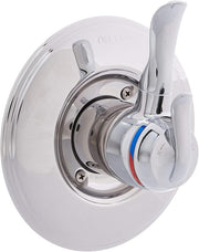 Chrome Delta Linden Monitor 17 Series valve trim with single lever handle and temperature indicator dial.