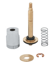 Grohe diverter repair kit with chrome cap, brass stem, spring, washer, and retaining clip.