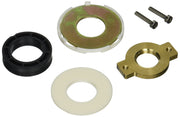 Delta Pilar mounting hardware set including black rubber ring, metal washers, brass connector, and two metal screws.