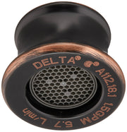 Oil rubbed bronze faucet aerator with dome top and hexagonal mesh screen insert.