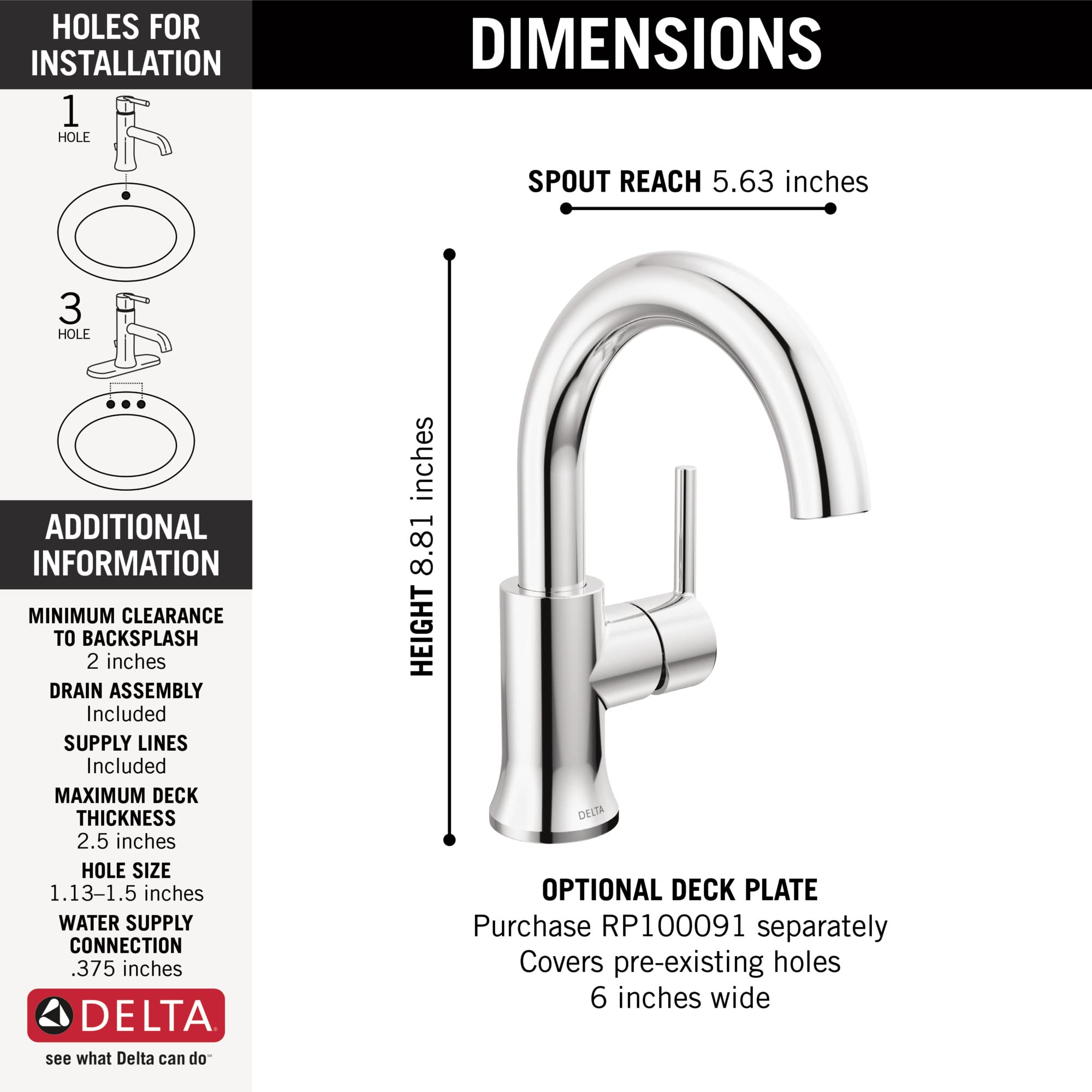 Delta Trinsic 559HAR-GPM-DST Single Handle Bathroom Faucet in Chrome Finish