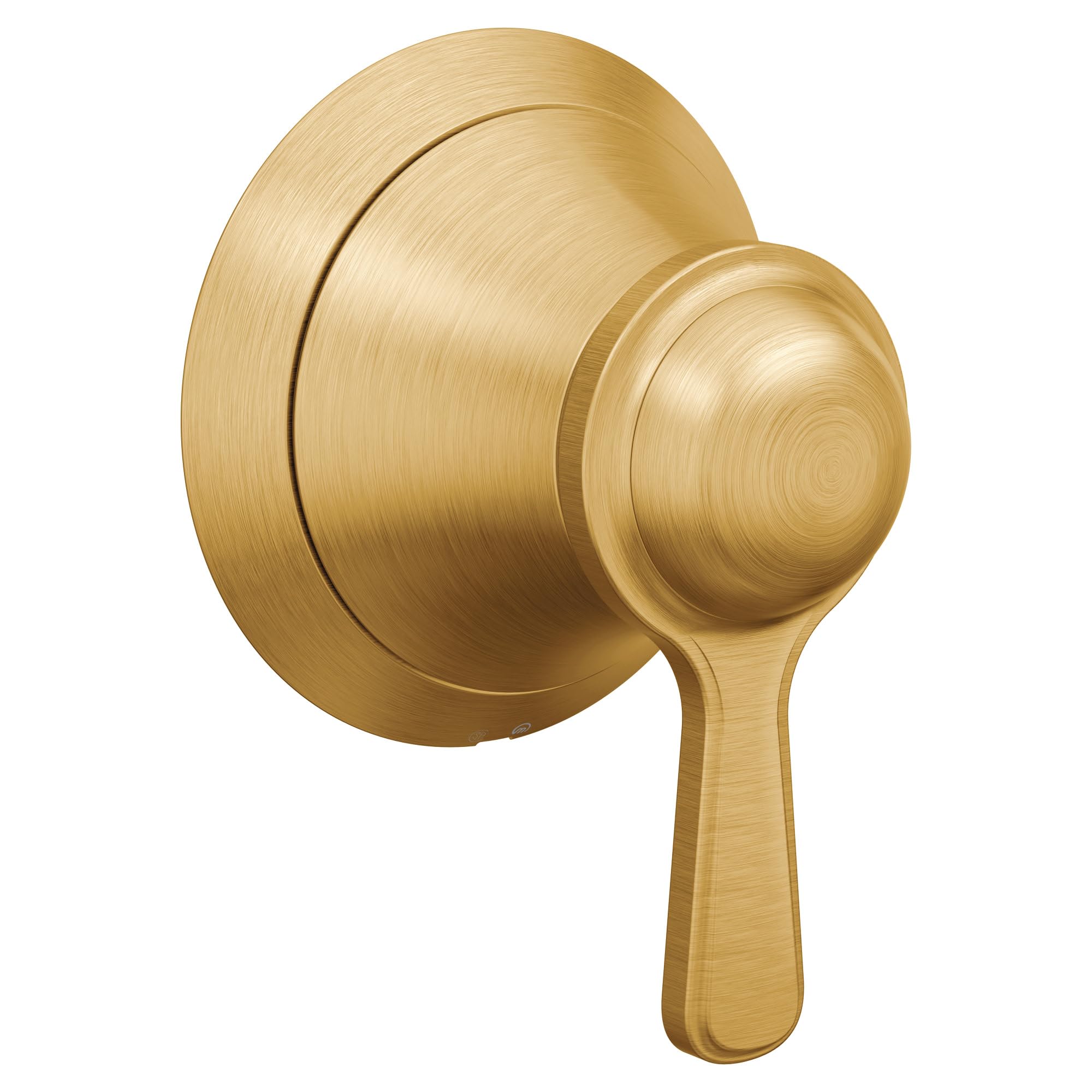 Brushed gold round volume control trim with lever handle and circular backplate.