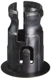 Black metal friction ring with cylindrical body, two curved prongs at top, and slot openings at base.