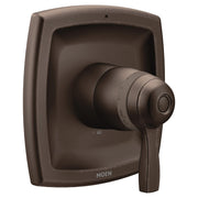 Old World Bronze thermostatic shower valve trim with single lever handle and recessed rectangular escutcheon plate.
