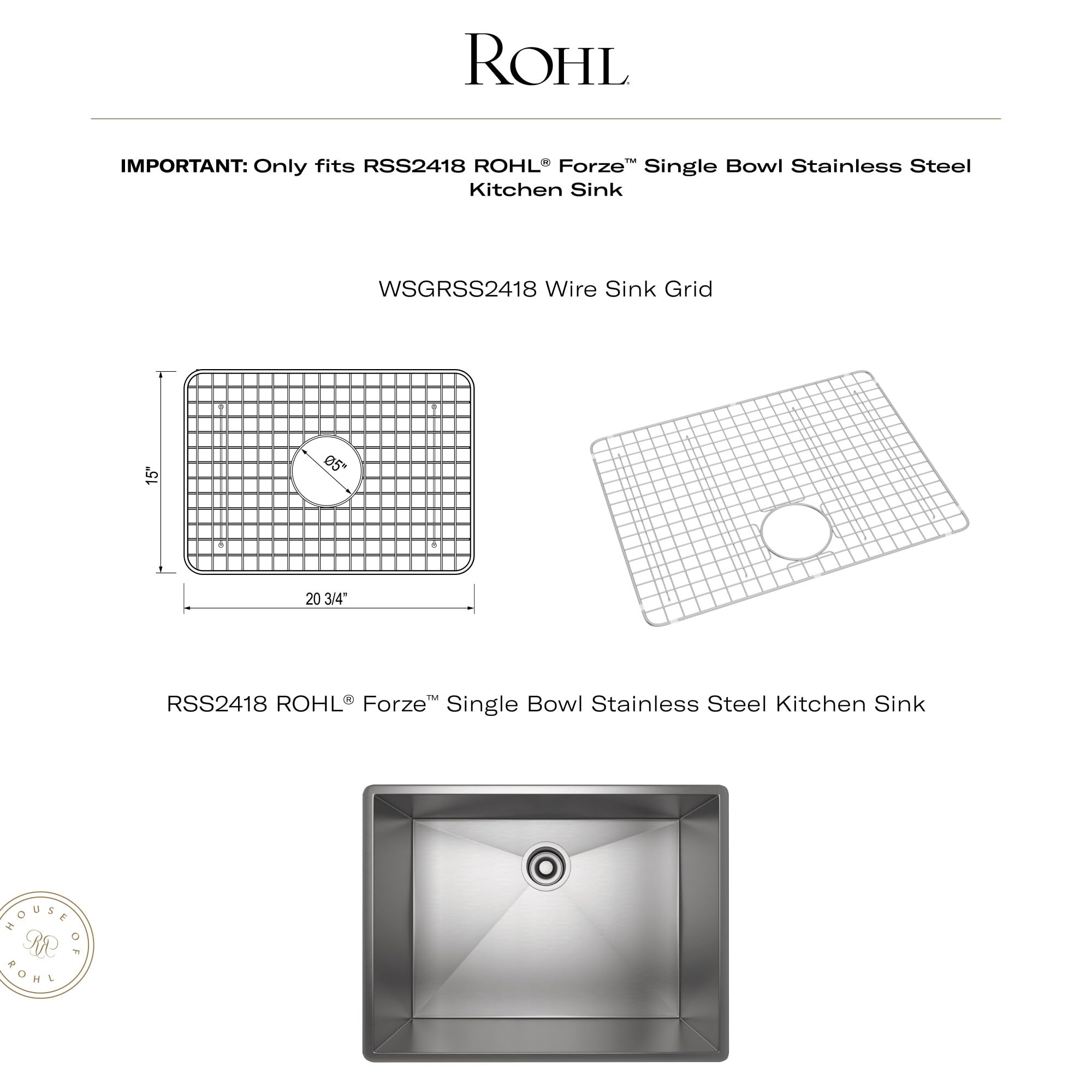 ROHL Forze Sink Grid for 24 x 18 Sink - Stainless Steel