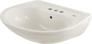 Cotton white oval wall-mounted bathroom sink with three faucet holes and curved basin.