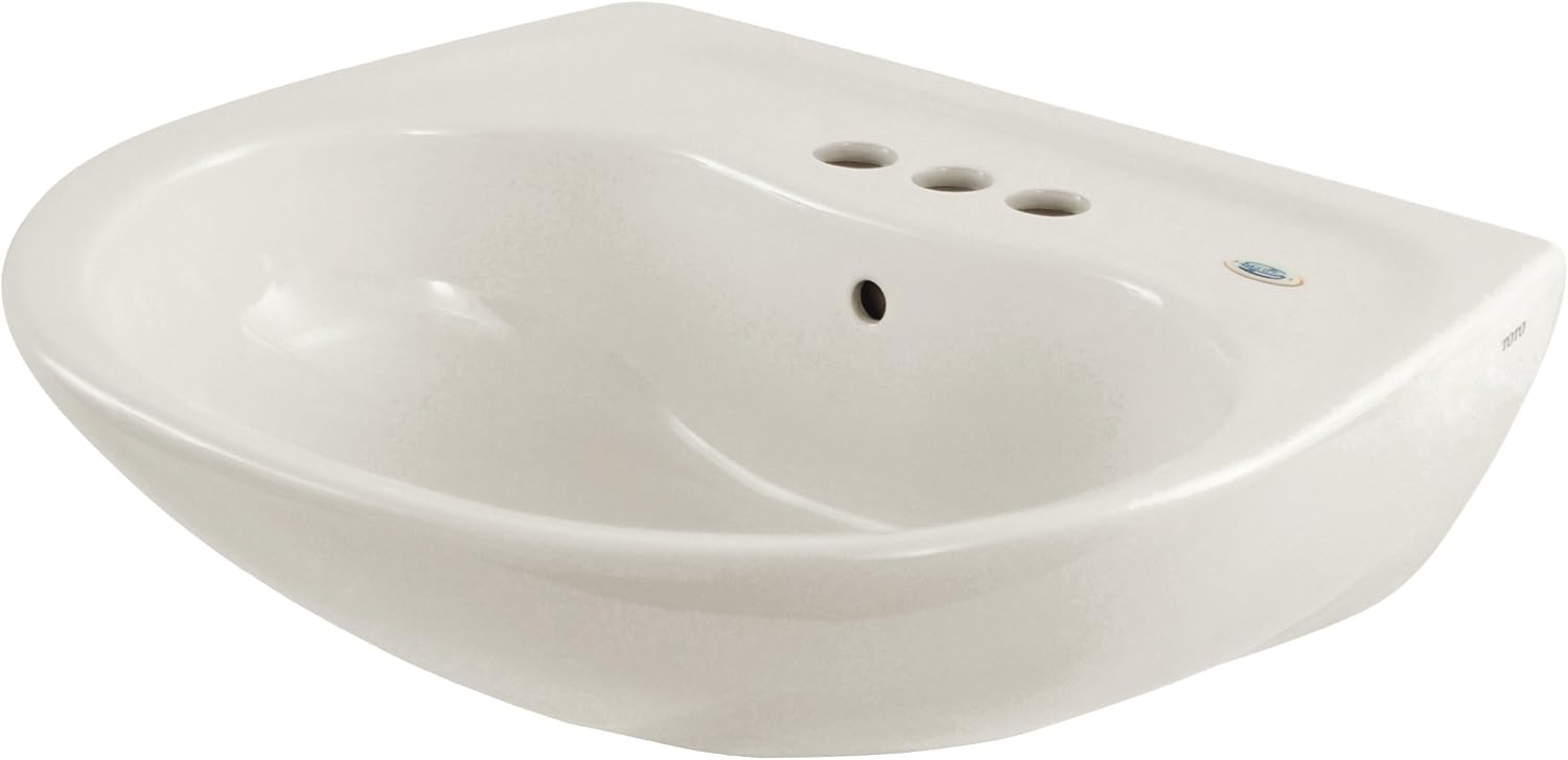 Toto Supreme Wall Mounted Oval Bathroom Sink with CEFIONTECT for 4 Inch Center Faucets in Cotton White
