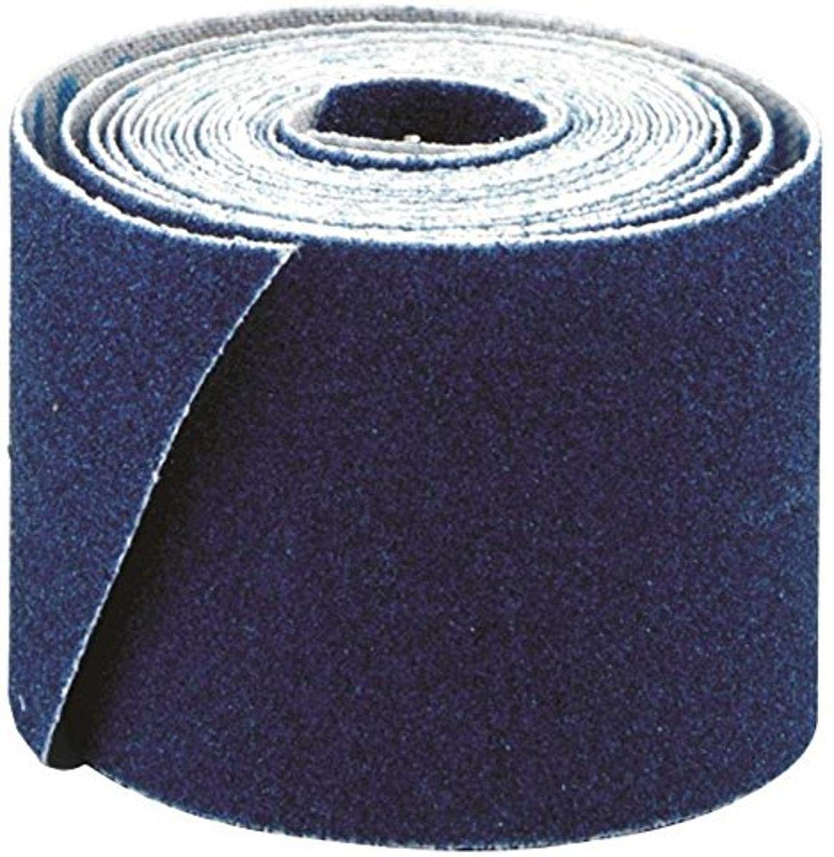Blue abrasive sand cloth roll, 1.5 inches wide, partially unrolled to show textured grit surface.