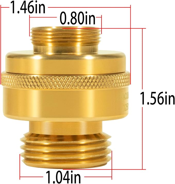 Polished brass vacuum breaker with threaded male connection, knurled grip band, and internal vent mechanism for outdoor fauce