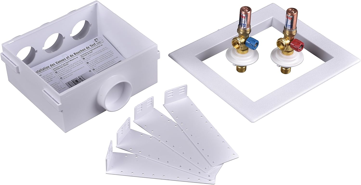 Oatey 38540 Quadtro Washing Machine Outlet Box Copper Sweat Tail Piece 1/4" Turn with Water Hammer 2" Hub