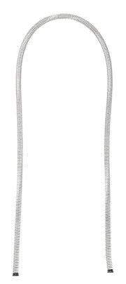 Chrome return spring with coiled metal construction and looped ends for fixture attachment.